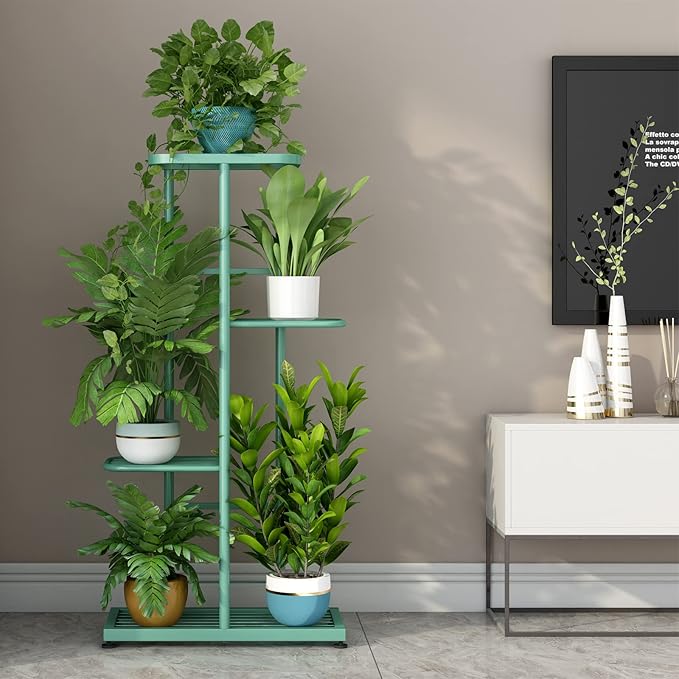 LINZINAR Metal 4 Tier 5 Potted Indoor Outdoor Plant Stand Shelf Planter Display - Image 2