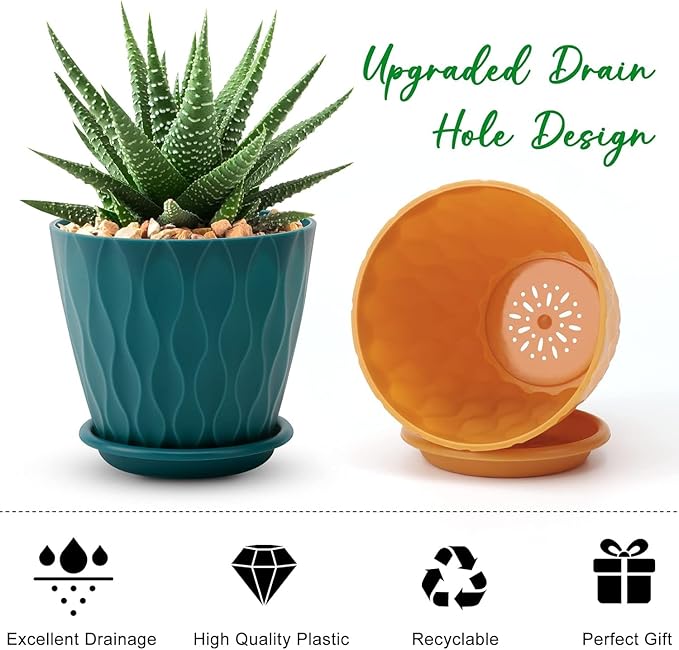 6 inch Plant Pots, 5 Pack Flower Pots Outdoor Indoor, Planters - Image 3
