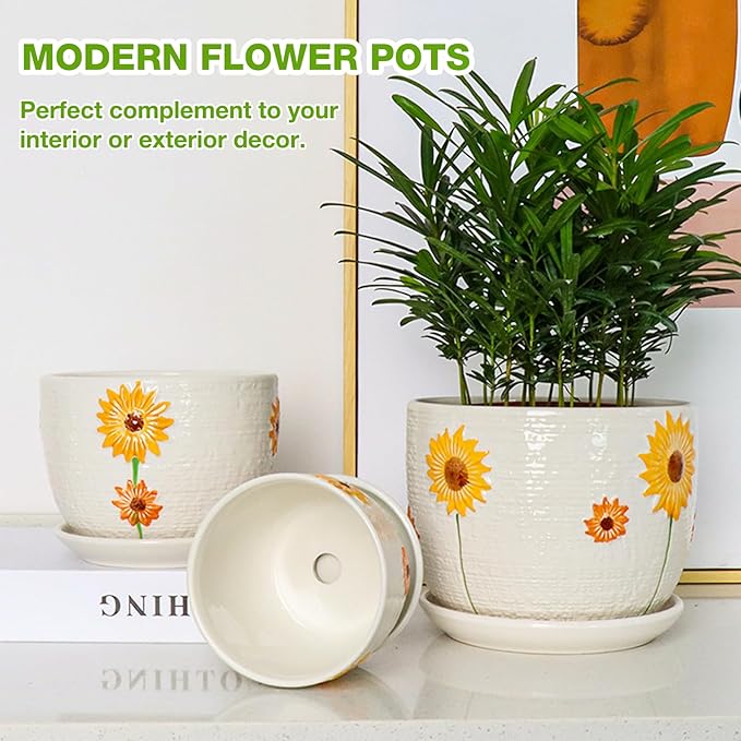 Ceramic Plant Pots Set of 3, 6.75/5.6/4.2 inch Planters - Image 4