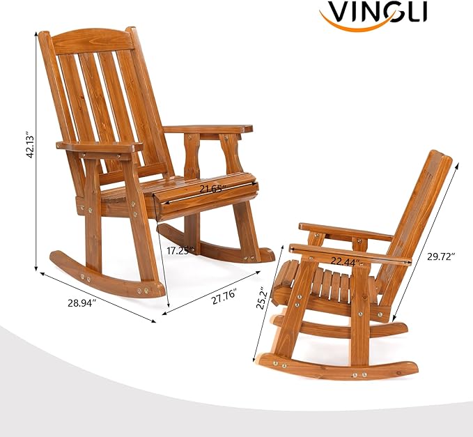 VINGLI Outdoor Rocking Chair Set of 2, Heavy Duty 600 LBS Wooden Rocking Chair - Image 3