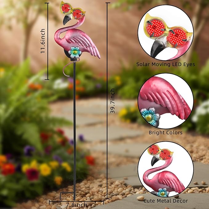 Solar Flamingo Yard Stakes 39.7" - Image 3