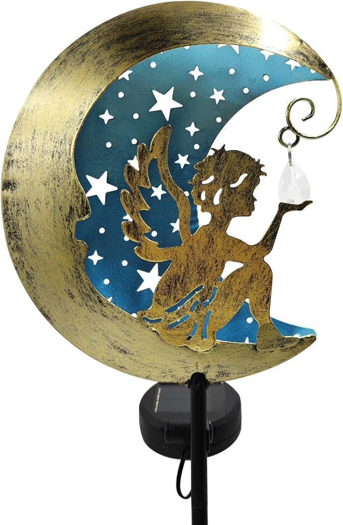 Solar Angel Moon Garden Stake Light – Outdoor Metal Yard Decoration by CBAXEAXM