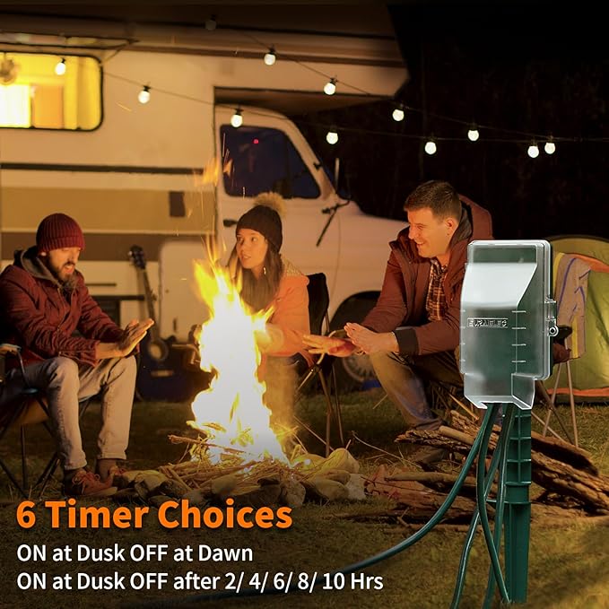SURAIELEC Outdoor Power Stake, Dusk to Dawn Light Timer, 6 Electrical Outlet - Image 3