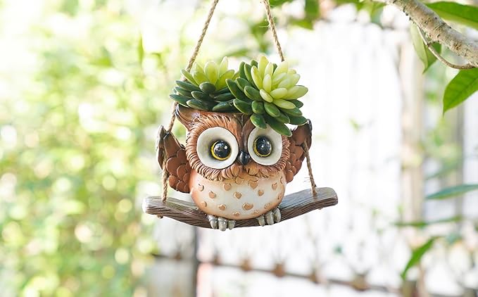 Swing Owl Hanging Planters for Indoor Plants, Cute Small Succulent Pots - Image 7