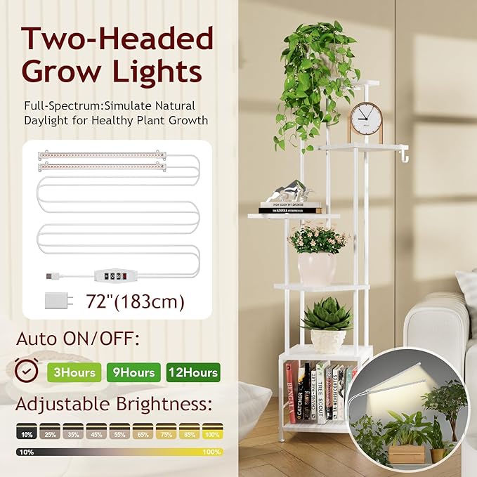 Plant Stand Indoor with Grow Light, 6-Tiered Tall Plant Stand Indoor, Metal - Image 3