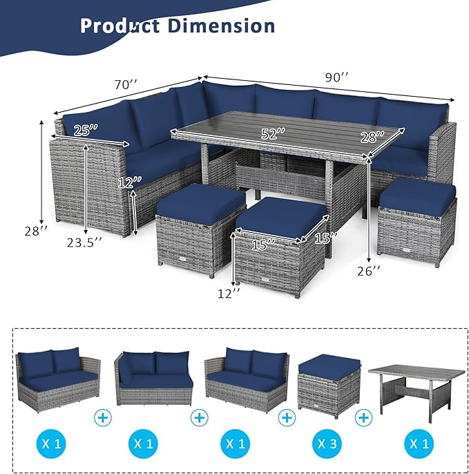 Tangkula 7 Pieces Patio Furniture Set, Outdoor Sectional Rattan Dining Sofa Set - Image 4