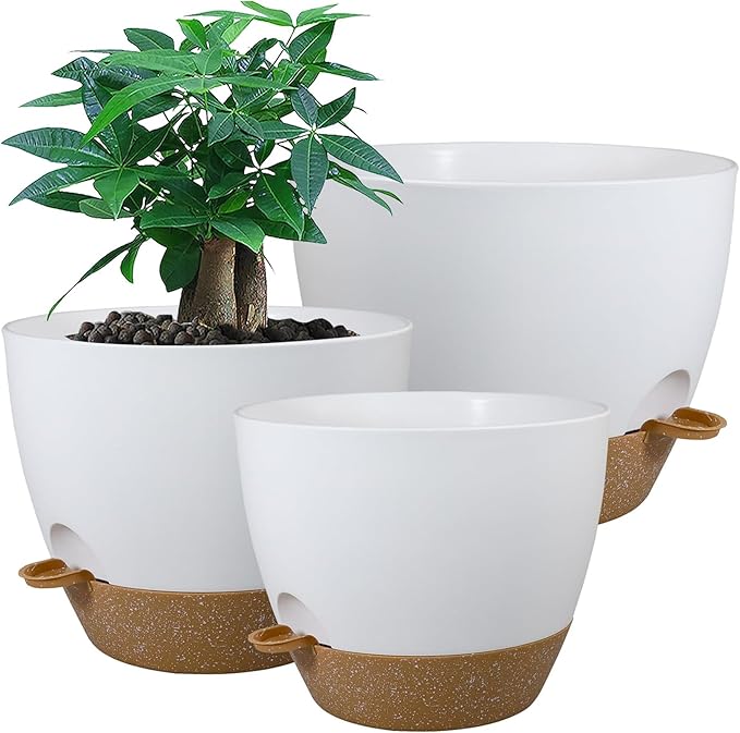 Large Self Watering Pots, 12/10/9 Plastic Planters by UOUZ
