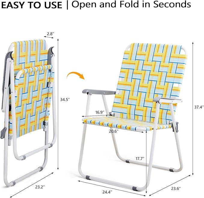 VINGLI Patio Lawn Webbed Folding Chairs Outdoor Beach Portable Camping Chair - Image 3
