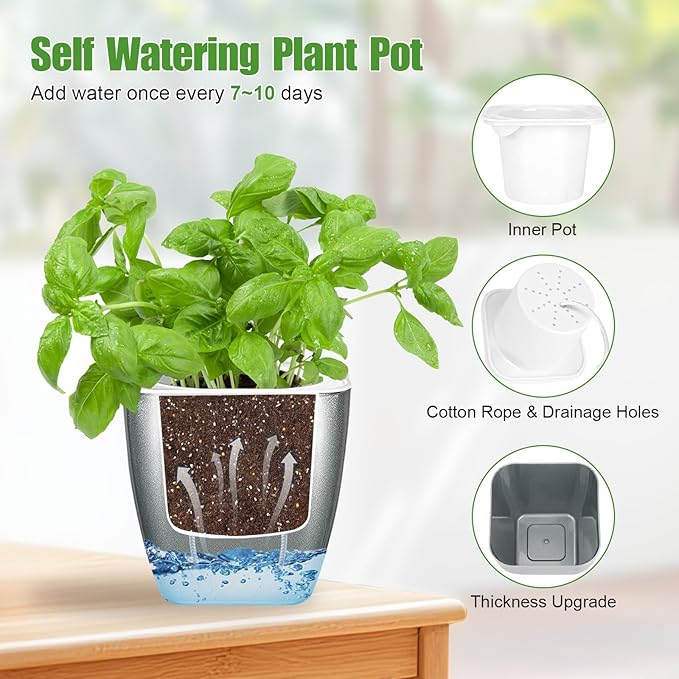4 Pack Self Watering Pots 4-inch Decorative Flower Planters - Image 3