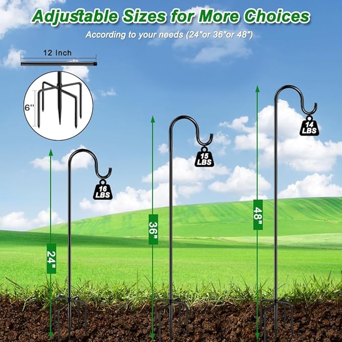 36 Inch Shepherds Hooks for Outdoor, Heavy Duty Bird Feeder Pole - Image 4