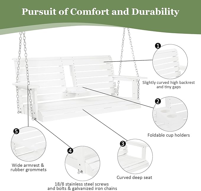 Poly Lumber 2-Seat Porch Swing, HIPS 4.5-Feet Bench Swing - Image 5