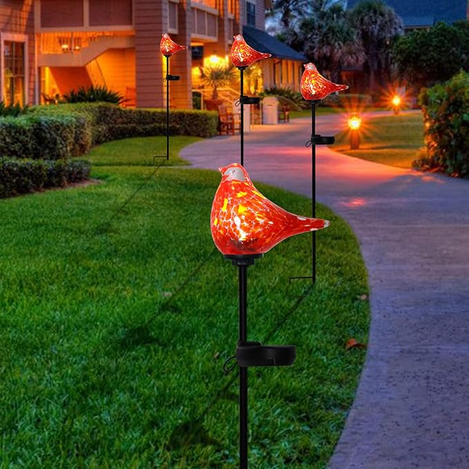 Bshine Solar Garden Decoration Outdoor Cardinal Lights, Hand Blown Glass - Image 4