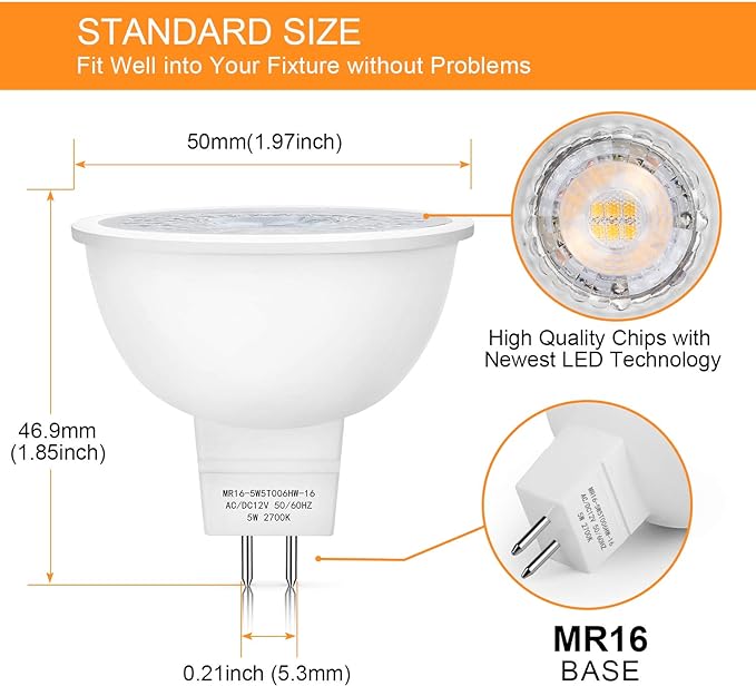 Mlambert 4 Pack MR16 LED Bulbs 50W Halogen Equivalent 2700K, 5W GU5.3 MR16 12V - Image 3