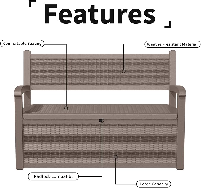 80 Gallon Outdoor Storage Bench Deck Box Waterproof Lockable, Outdoor Storage - Image 8