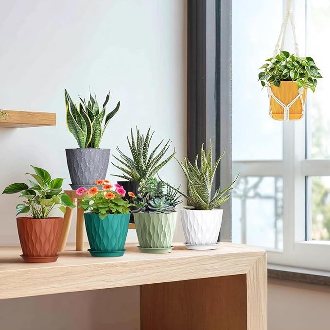 7 inch Plant Pots for Indoor Outdoor Plants, 5 Pack Thick Nursery Pots - Image 5