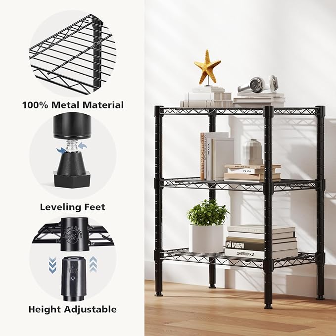 DUMOS 3-Tier Metal Wire Storage Shelves, Adjustable Standing Storage Rack Shelf - Image 6