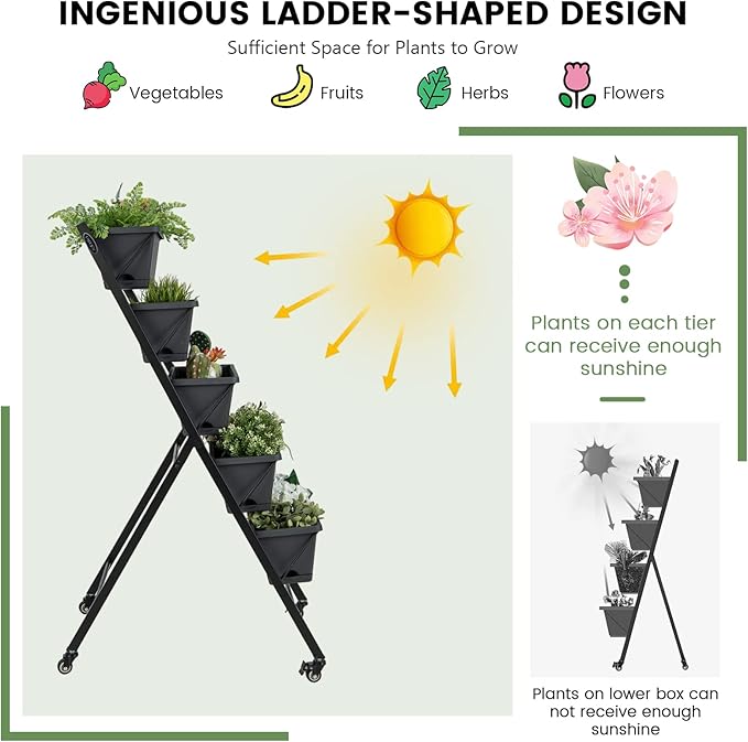 Giantex Set of 2 Vertical Raised Garden Bed on Wheels, Elevated Planter Raised - Image 8