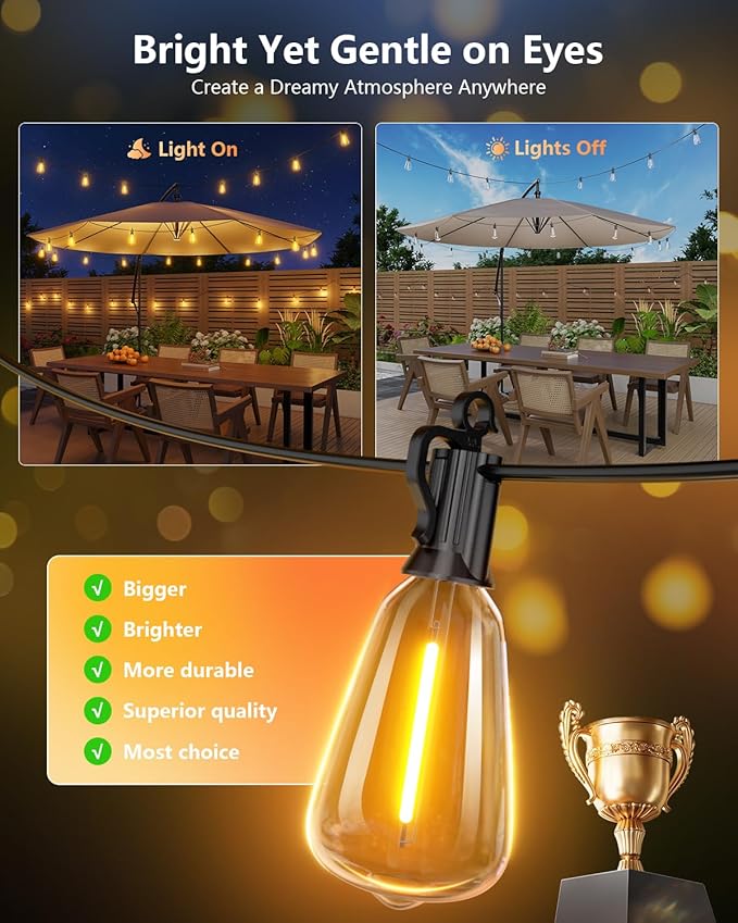 Brightown 37FT Solar String Lights Outdoor Waterproof - Image 2