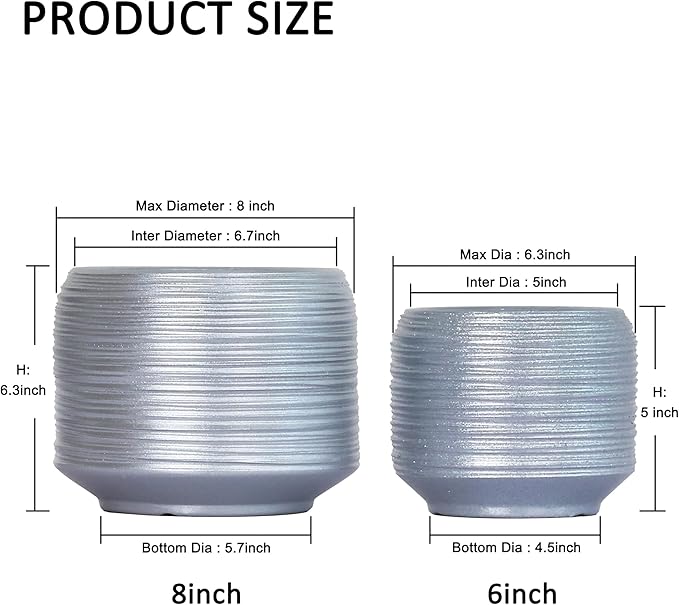 8 Inch + 6 Inch Ceramic Plant Pots Indoor - Image 3