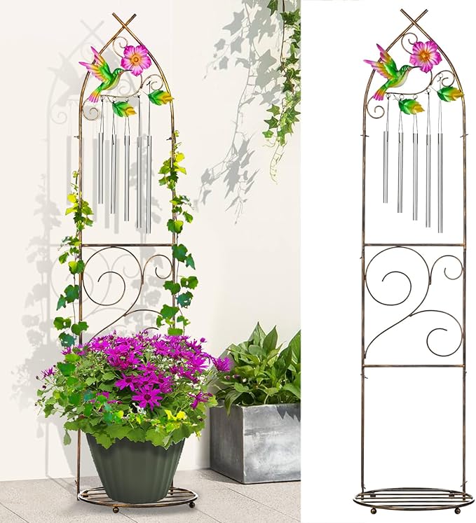 Plant Stands with Garden Trellis, 48” Metal Standing Wind Chimes Plant Pot by LEWIS%26WAYNE