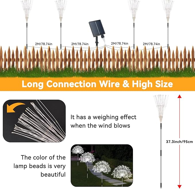 Solar Garden Lights Outdoor Waterproof, 4 Pack Total 480 LED Solar Firework - Image 4