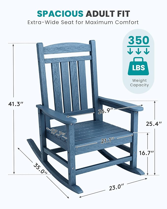 SERWALL Oversized Outdoor Rocking Chair, All-Weather Patio Rocking Chair - Image 3