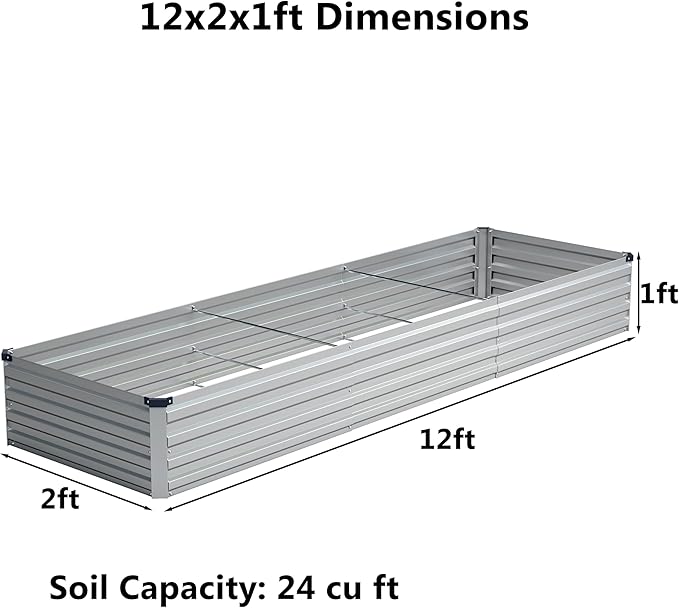 12x2x1 ft Galvanized Raised Garden Bed, Outdoor Planter Box Metal Patio Kit - Image 2