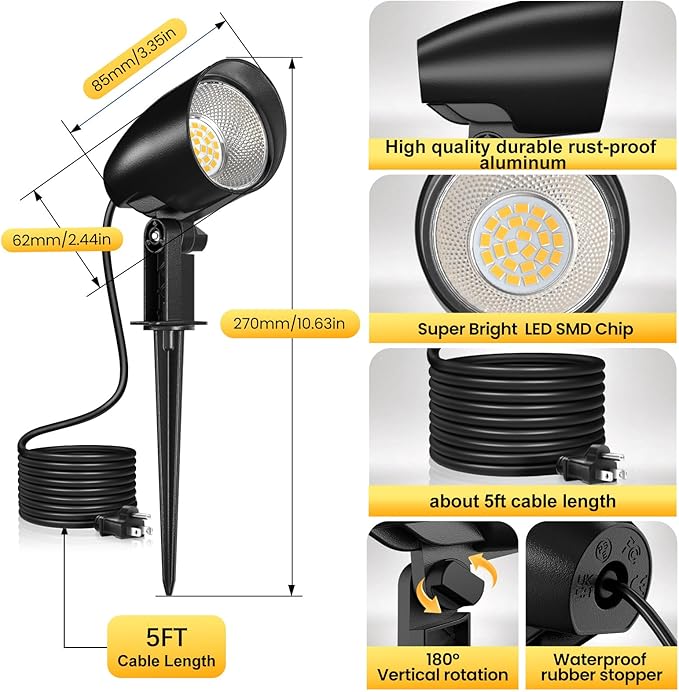 20W Outdoor LED Landscape Lighting Spot Lights Outdoor 1880LM IP66 Waterproof - Image 5