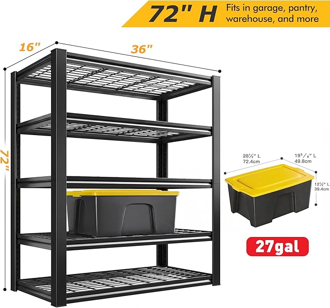 REIBII Garage Shelving 3200LBS, 5-Tier Storage Shelves, Adjustable Industrial - Image 3