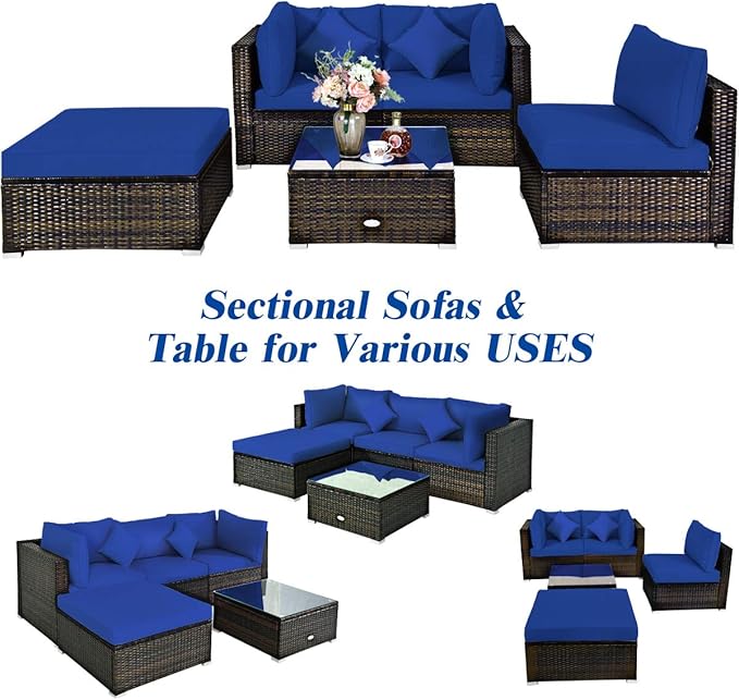 Tangkula 5 Pieces Patio Rattan Furniture Set, Outdoor Sectional Rattan Sofa Set - Image 7
