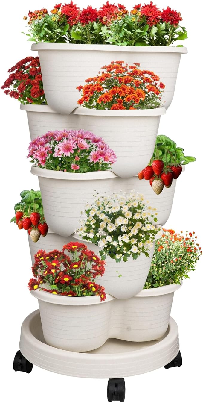 Hourleey Strawberry Planter, 5 Tier Stackable Gaden Tower by Hourleey