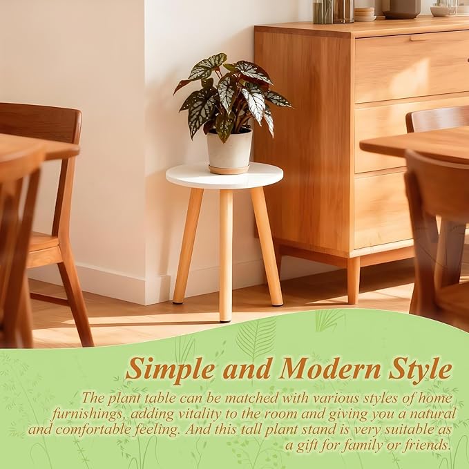 Plant Stand Indoor/Outdoor for Plants, Wood White Planter Stands Holder Mid - Image 4
