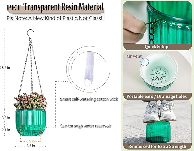 Melphoe 2 Pack Self Watering Hanging Planters Indoor Flower Pots, 6.5 Inch - Image 6