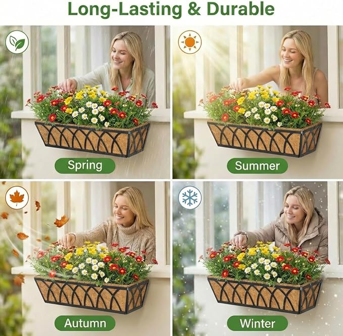 Y&M 24 Inch Fence Metal Hanging Flower Planter Window Basket Deck Railing - Image 5