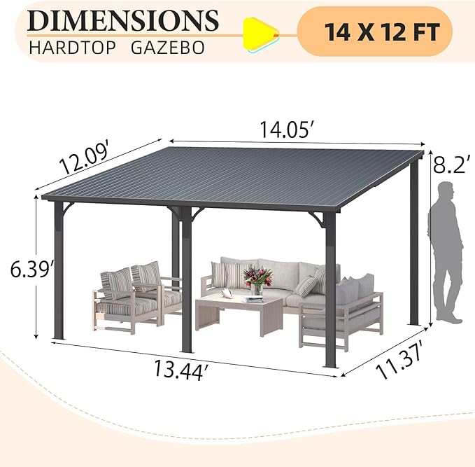 AECOJOY 12' x 14' Outdoor Hardtop Metal Gazebo - Image 4