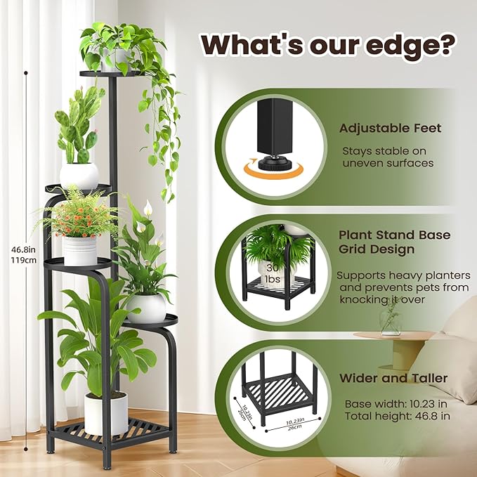 TOSKING 5 Tier Tall Plant Stand Indoor Outdoor, Heavy Duty Corner Shelf - Image 6