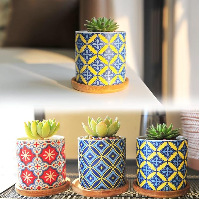 6 Pack Succulent Pots with Drainage Hole, 3 inch Ceramic Succulent Planter with - Image 3