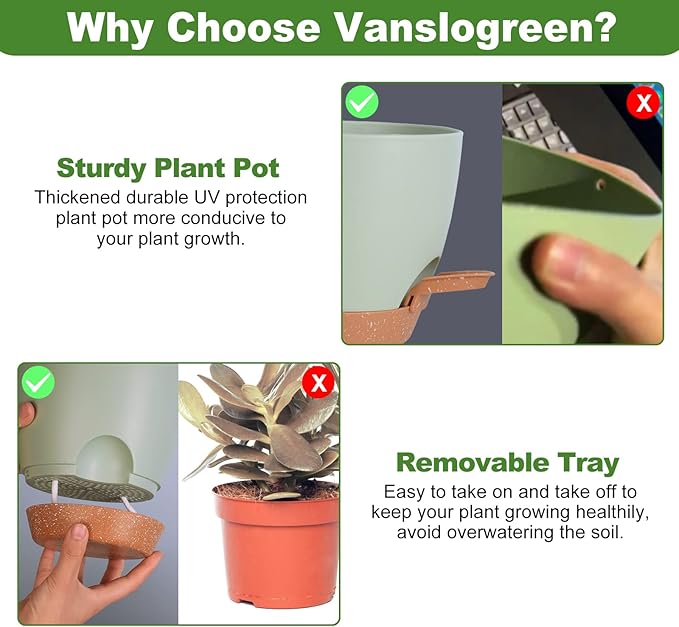 Planters for Indoor Plants, 8/7/6.5/6/5.5/5 Inch Self Watering Planters - Image 3