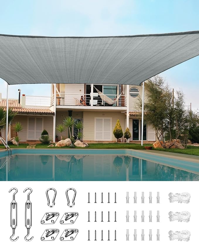 Quictent 20x16ft Rectangular Sun Shade Sail 185G HDPE Canopy 98% UV Block by QUICTENT