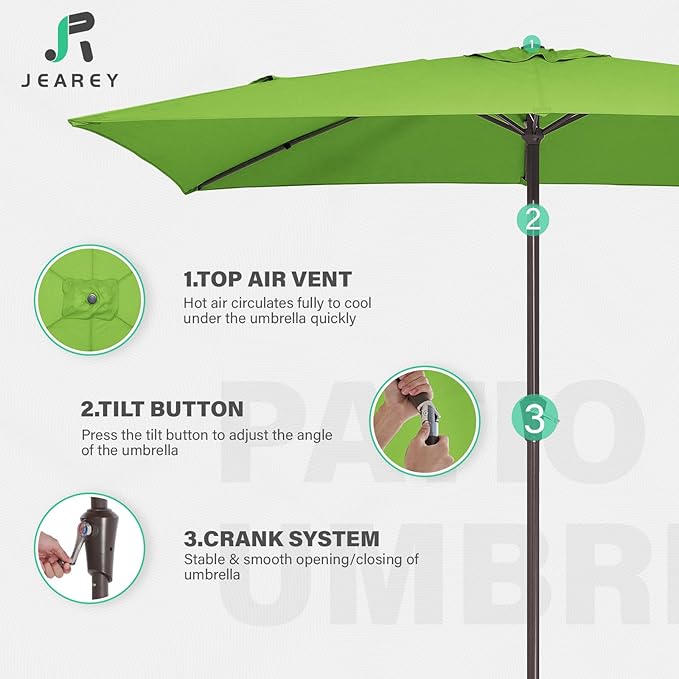 JEAREY 6.5x10 ft Rectangular Patio Umbrellas Rectangle Outdoor Umbrella - Image 7