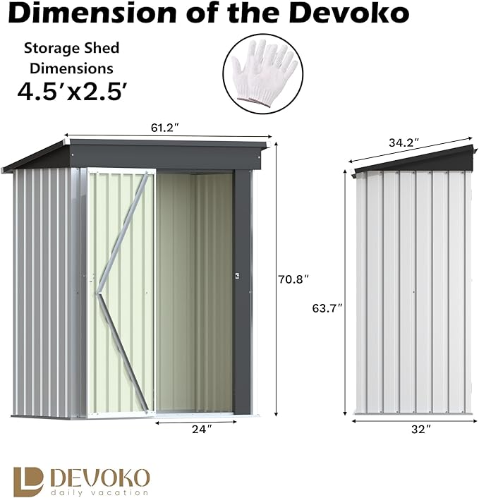 Devoko Outdoor Storage Shed 5 x 3 FT Lockable Metal Garden Shed Steel - Image 5