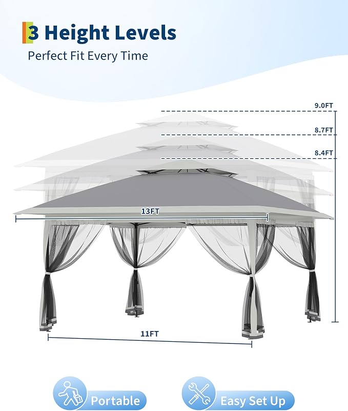 Canopy Tent 13x13 ft, Pop Up Gazebo One-Push Setup - Image 4