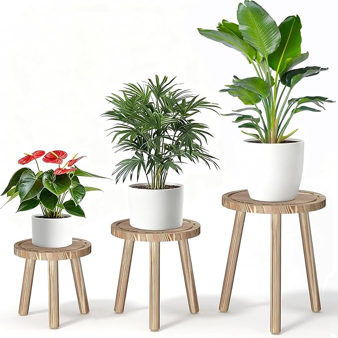 3 Pack Plant Stand Indoor Outdoor Mid-Century Modern Plant Stool Wooden Plant by Unknown