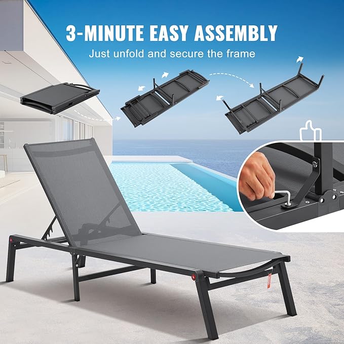 VEVOR 2 Pcs Chaise Lounge Chairs Outdoor, Aluminum Patio Lounge Chair - Image 7