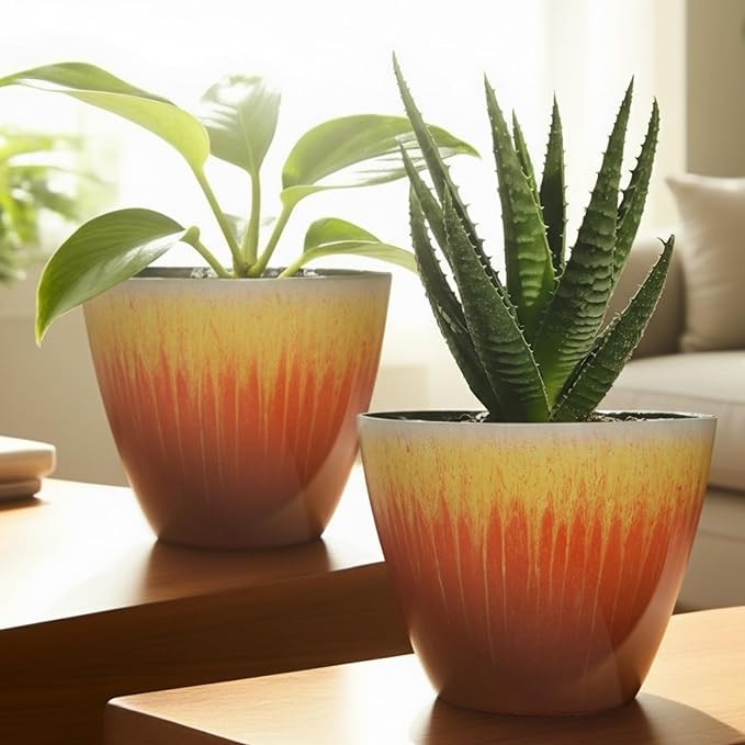Plant Pots Pack of 4, 8 inch Plastic Flower Pots, Modern Glossy Finishing - Image 5