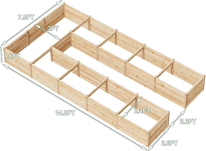 AMERLIFE U-Shaped Raised Garden Bed, 7.5Wx15Dx1.6H Free Combination Outdoor - Image 7
