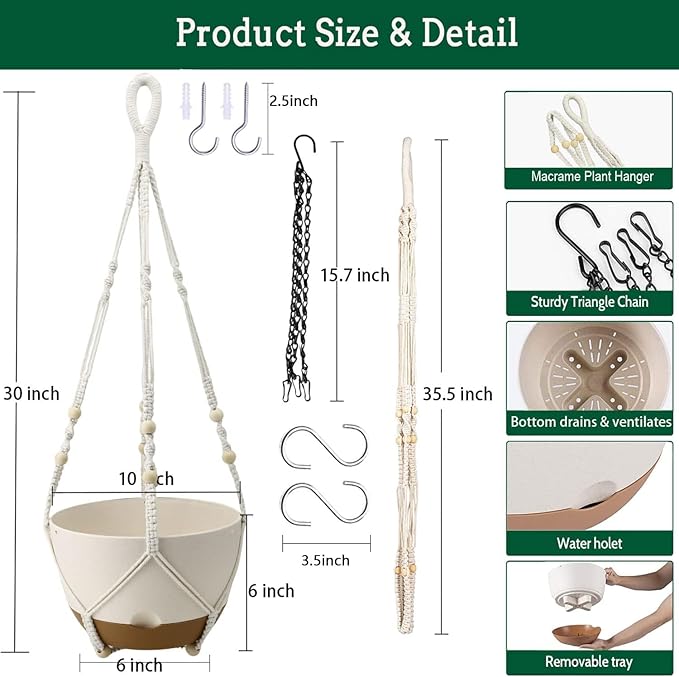 Hanging Planters for Indoor Plants, 2 Pack 10 Inch Self Watering Pots - Image 2