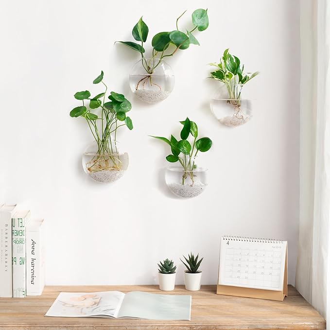 Mkono Wall Hanging Glass Terrariums Planter Oblate Flower Vase - Image 2