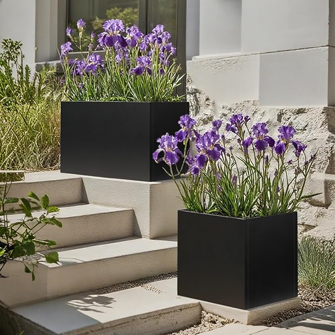 Black Planter Box Galvanized Steel Rectangular Metal Planter 36" L x 12" W x - Image 8