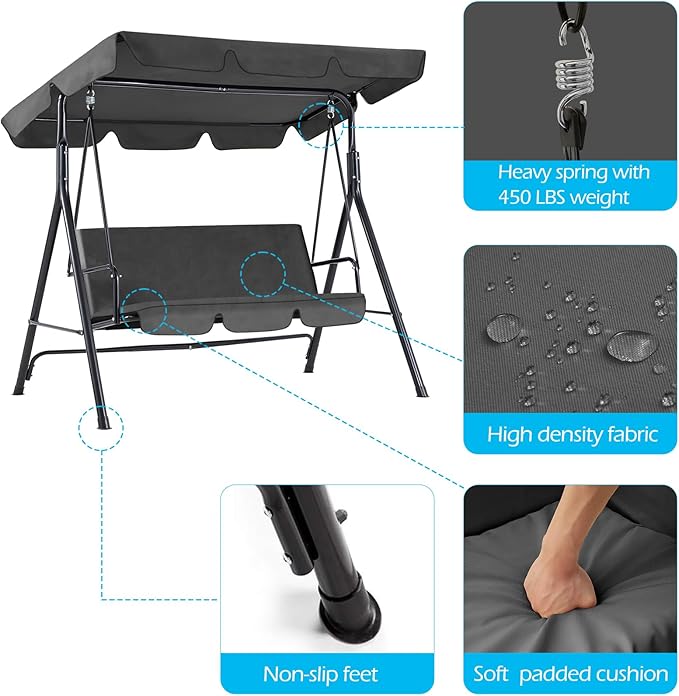 AECOJOY 3-Seat Outdoor Clearance Porch Swings - Image 4
